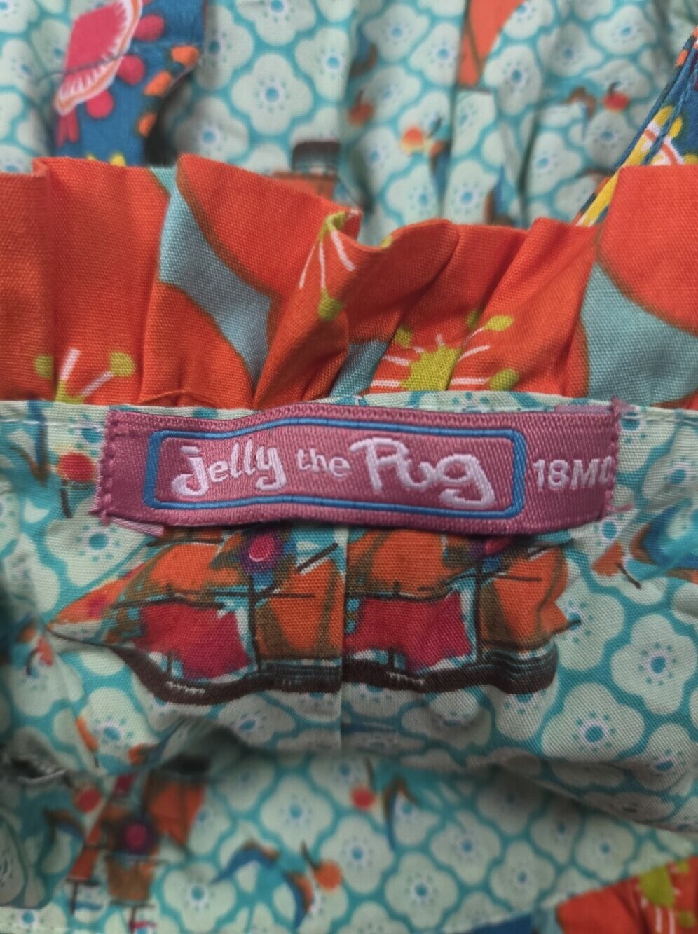 Jelly The Pug Girls Blue and Orange Floral Boat Dress - Picture 2 of 9